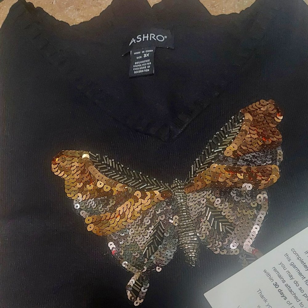 Ladies Black Sweater (Sequin Butterfly Design) Size 3X